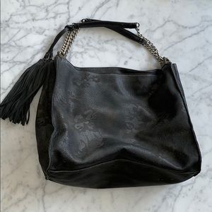Black leather bag with chain/leather straps